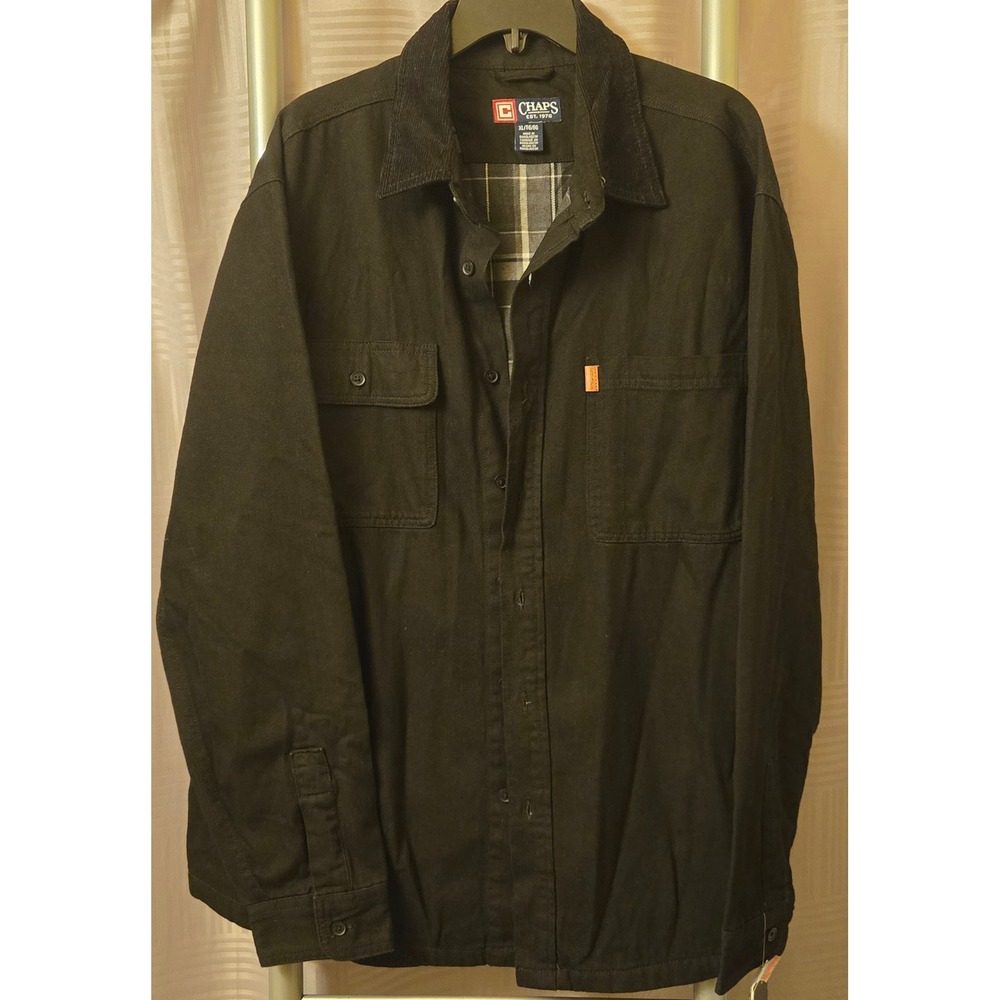 Chaps Mens XL Black Seacoast Wash Plaid Lined Corduroy Collar Shirt Jacket NWT